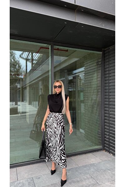 PATRONIZE CREATING YOUR STYLE Saten Uzun Leopar Desenli Etek