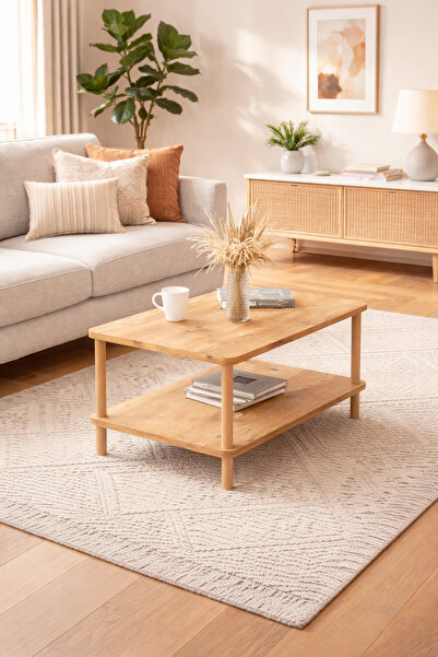 DEKOR MOBİLYACIM Nefzionlle Diktörgen Ahşap Ayaklı İki Katlı Orta Sehpa