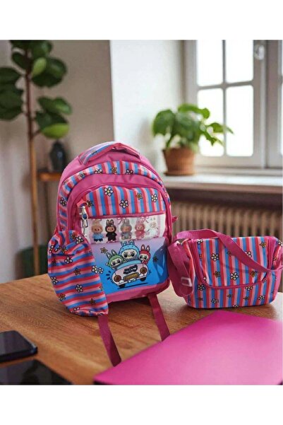 ÇEÇEN HOME Rucsac pentru fete Labubu, Set ghiozdan școlar Labubulu (Rucsac+Pa...
