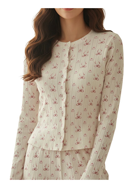 Merlot 100% Cotton Printed Pointelle Buttoned Pajama Top