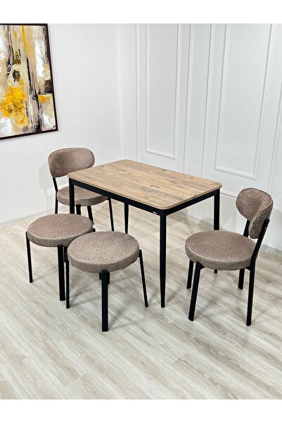 DİLETTO 70x110 YEMEK MASA TAKIMI MUTFAK MASASI 4 KİŞİLİK MASA SANDALYE PUF TA...