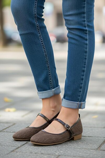 moda suer Perys Women's Brown Satin Ballet Flats Orthopedic Sole New Season 04