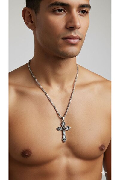 Feron Aksesuar + ZİNCİR HEDİYELİ + UNİSEX Vintage Gotik Haç Kolye Ucu Charm