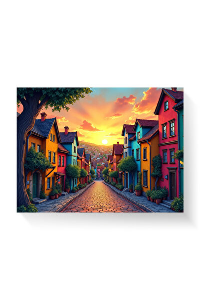 Printees Tablou - O stradă colorată la răsărit - Canvas pe șasiu