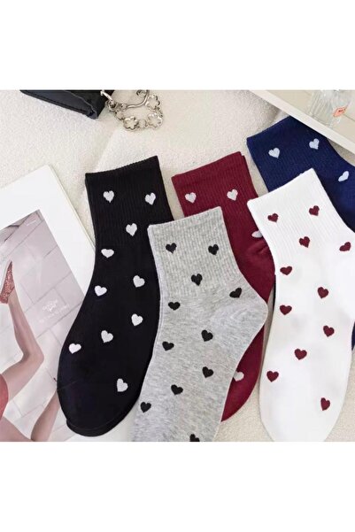 H&N Socks Economical Pack of 5 Heart Patterned Tennis Socks Set