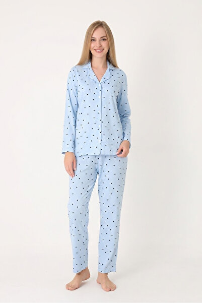 NBB Blue Pointel Front Buttoned Pajama Set