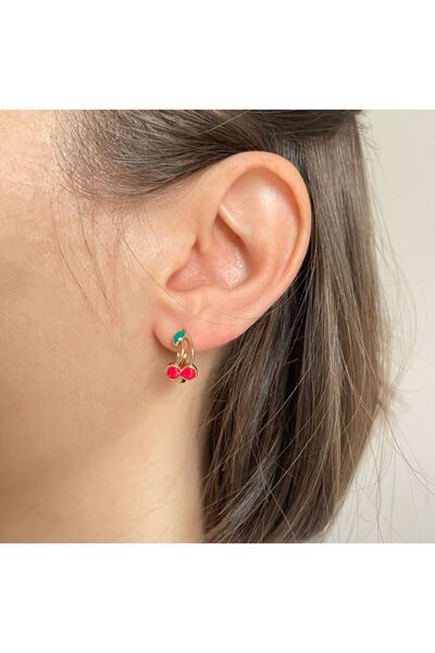 nerora Tarnish-Free Steel Red Green Cherry Earrings (Tarnish Guarantee)