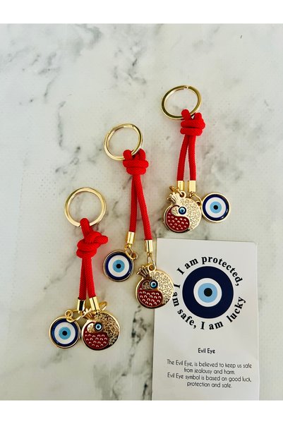Talia&Talia Nazar Beaded Pomegranate Keychain – Red String Evil Eye Symbol of Luck and Blessings