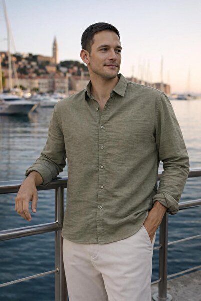 Valiberta Hurley Striped Modal Fabric Relaxed Fit Casual Men's Shirt - Khaki