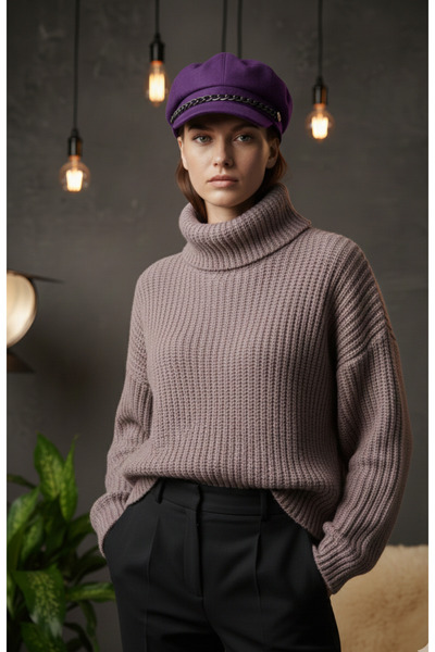 SİSTEM PELUŞ قبعة بيكر بوي النسائية - تصميم عصري مع تفاصيل سلسلة |   خريف وشتاء