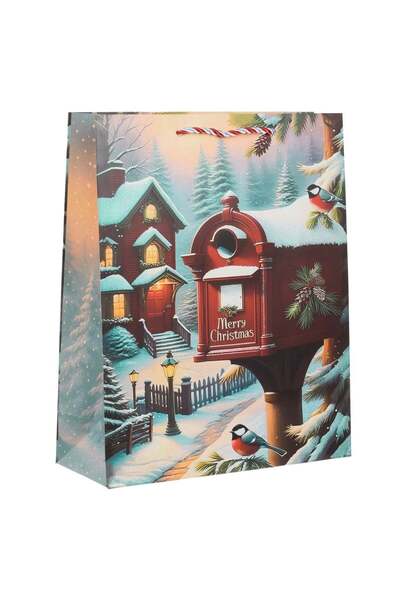 OEM Sacosa Cadou de Craciun Vintage Cutie Postala cu Glitter Holografic 26x10...