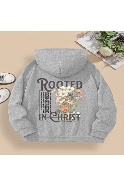 MARKATEM Kapsonlu Collar 3-Thread Cotton Rooted Print Sweatshirt