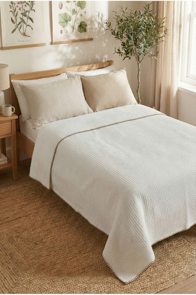 Motif Mağaza %100 PAMUK Çift Kişilik Waffle Pike Yatak Örtüsü 180x230 Cm