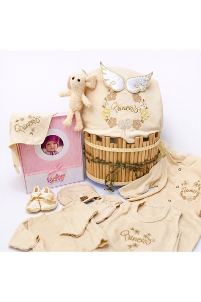 kizu Set cadou nou-născut prințesă din bumbac 0-3 luni, cutie din lemn lucrat...