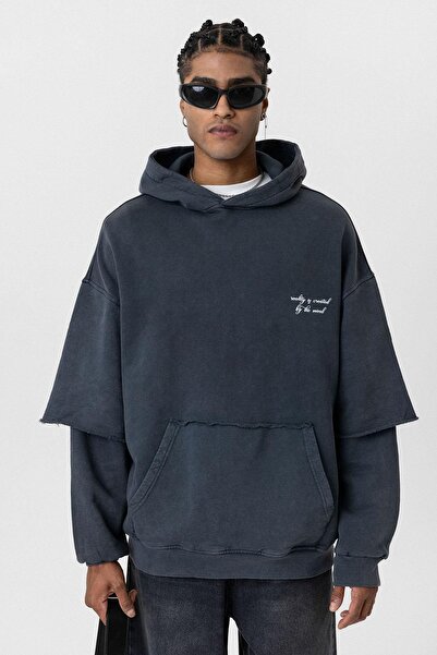 VAMOSCLO Oversized Printed sleeve detailed sweatshirt black