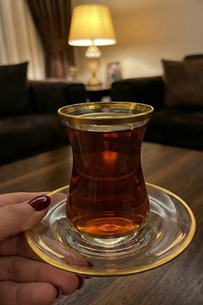 DECOSTYLE Paşabahçe İrem 12 Piece Tea Set Gold Tea Pleasure