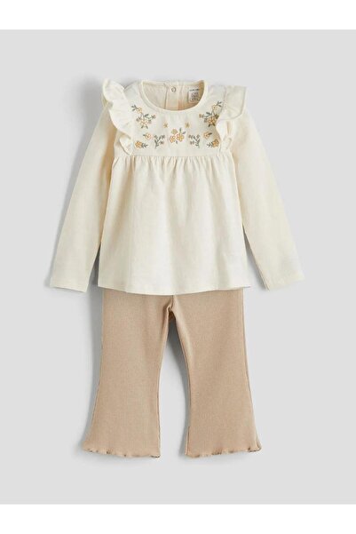 LC Waikiki Beige Embroidery Patterned Spanish Style Baby Girl Blouse and Legg...