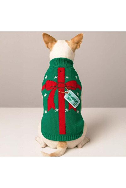 OEM Πράσινο Πλεκτό Χριστουγεννιάτικο Πουλόβερ με Σχέδιο Δώρου και Κόκκινη Κορ...