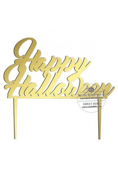 Decoratiuni Dulci Топер "Честит Хелоуин", плексиглас - огледално златист