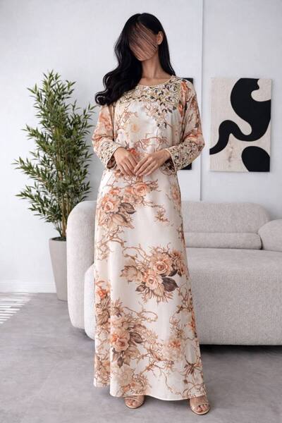 RWETA Soft women's jalabiya with floral patterns