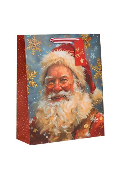 OEM Vintage Χριστουγεννιάτικη Τσάντα Δώρου Άγιος Βασίλης με Ολογραφικό Γκλίτε...