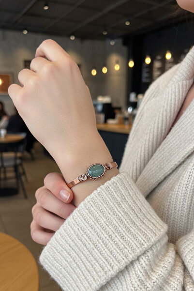 Süspüs Accessories Flat Copper Bracelet with Aventurine Stone