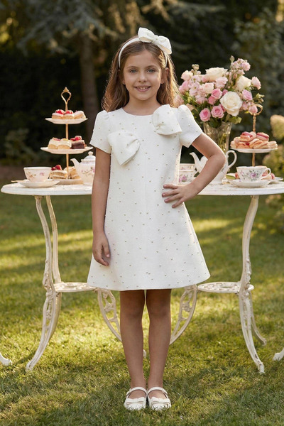 Pamina 36189PR Φόρεμα για κορίτσια με φιόγκο εκρού