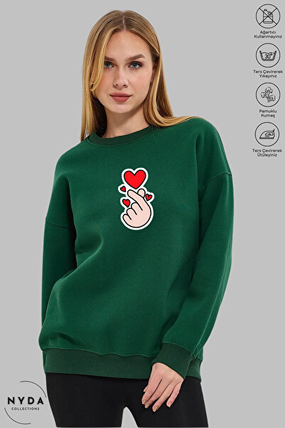 Nyda Collections سويت شيرت نسائي بأكمام طويلة وعلامة قلب B مطبوع وياقة دائرية...