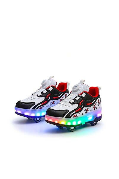 FeyzaDesign Renkli Işıklı Spor Ayakkabı, 4 Tekerlekli Paten, On/Off Düğmeli