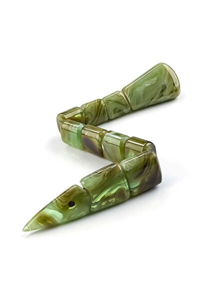 TESBİHCİBABA Amazon Green Mosaic Crimped Amber Fish Prayer Beads