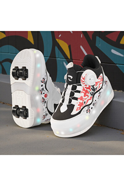 FeyzaDesign Renkli Çocuk Spor Ayakkabı, Işıklı Tekerlekli ve Kaykay Tarzı Tas...