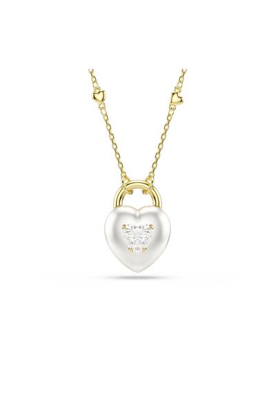 Swarovski Idyllia Kolye, Karışık kesimler, Kalp, Beyaz, Altın rengi kaplama