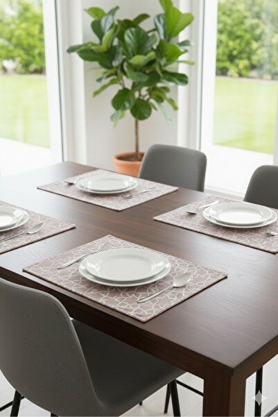 Rona Home Dried Rose Geometric Patterned American Service Set - 30X40 cm Peti...