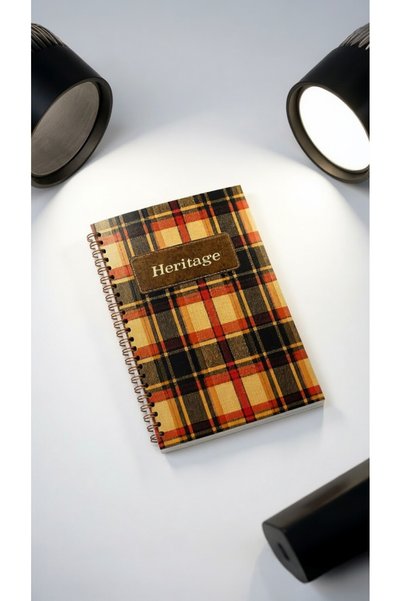 Mas Note A5 Spiral Bound Unlined Notebook 100 Pages 50 Sheets |   Textured Plaid Cover |   90Gr Ivory Paper