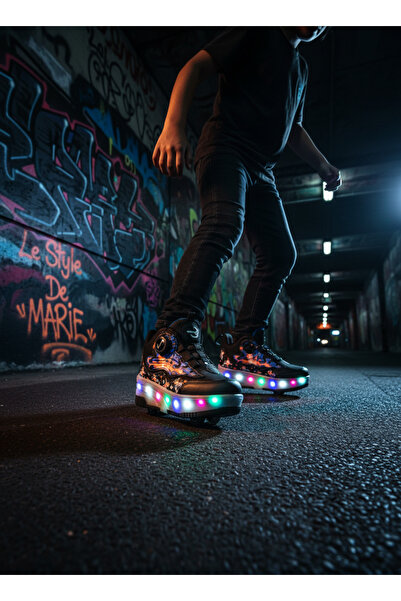 FeyzaDesign Çocuklar İçin Işıklı Tekerlekli Spor Ayakkabı ve Pateni
