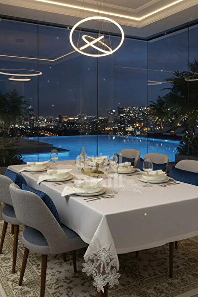 Çt Çeyizci Tekstil Tablecloth Set for 12 People, Table Set for 12 People 26 P...