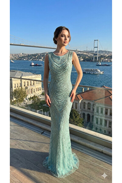 UZER Kristal Taş ve payet İşlemeli baskılı vücudu saran kuruklu Özel Seri Gec...