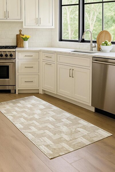 AKSU DESA BEJ MODERN Kaymaz Taban Kesme Yolluk Yumuşak Halı Birinci Kalite Ka...