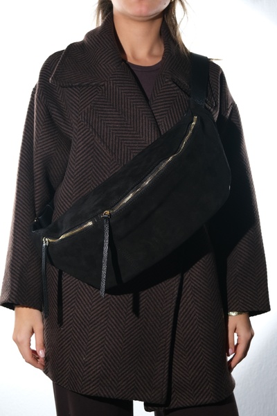 LuviShoes SOLA Черна суедна чанта от естествена кожа за жени