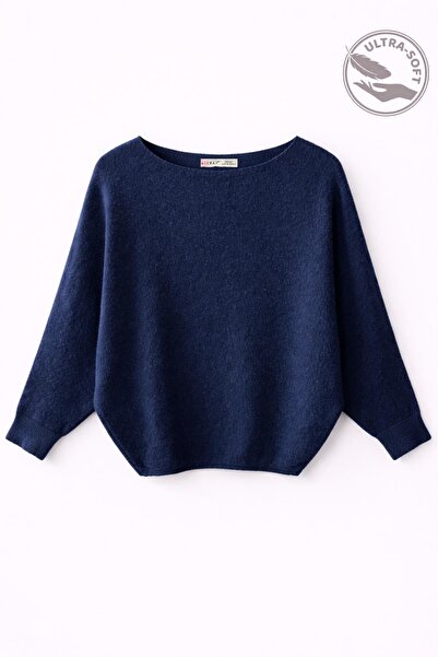 Mixray 7015 Women's Wool Blend Bat Sleeve Soft Texture Knitwear Sweater Navy ...