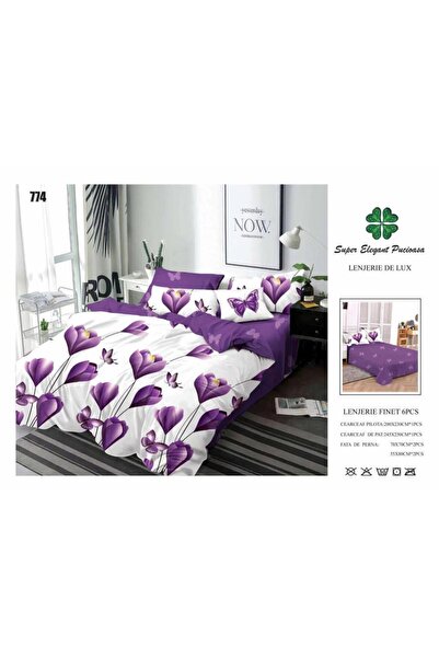 ANATOLIATEKSTILE Finet Bed Linen 6 Pieces, Complete Matrimonial Set, Modern M...