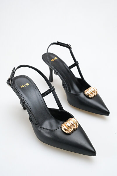 meyra'nın ayakkabıları Women's Buckle Detailed Heeled Shoes Black Skin