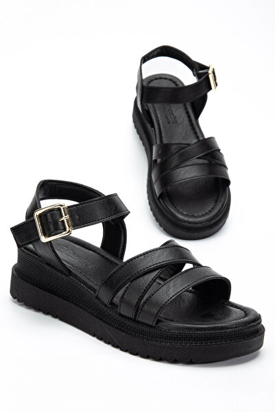 bakacstore Women's black three-strap everyday sandals