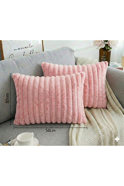 pufftable Set de 2 huse de pernă din pluș cu fir texturat, 35*50, culoare roz...