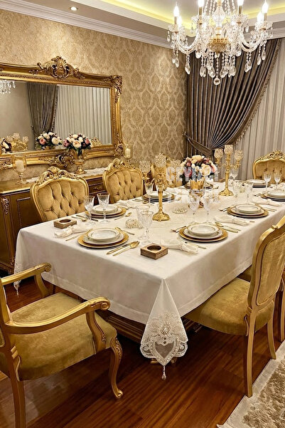 Çt Çeyizci Tekstil Tablecloth Set for 12 People, Table Set for 12 People 26 P...