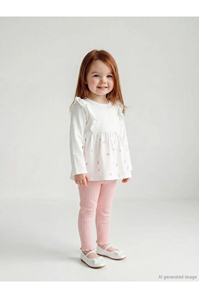 LC Waikiki Ecru Floral Baby Girl Blouse and Leggings (S6)