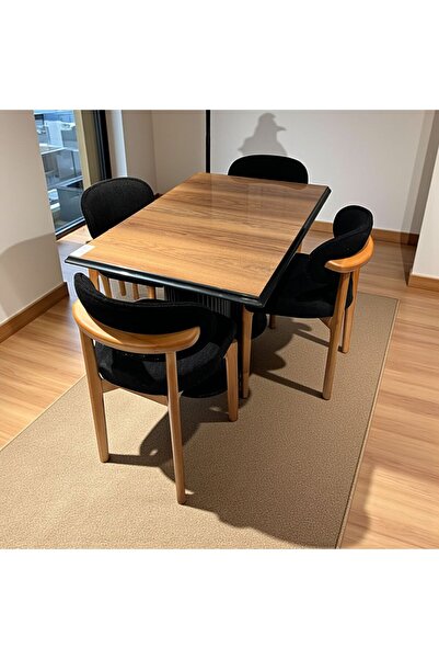 Kayı mobilya Hazal Ceviz Yemek, Salon Masası Masa Kenarları Siyah Ayakları Si...