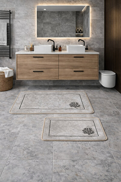 SERINA HOME Σετ 2 αντιολισθητικά πατάκια μπάνιου CAROL, 100×60 cm – 60×40 cm,...