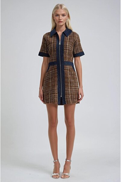 Lijuri Denim Paneled Tweed Dress 2014