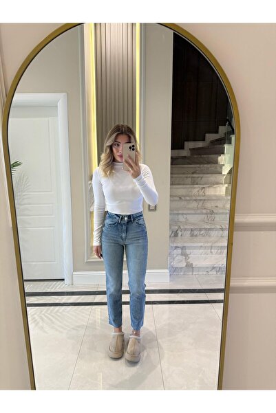 CKBUTİK Açık Mavi Kesik Paçalı Boy Fit Jean -2100